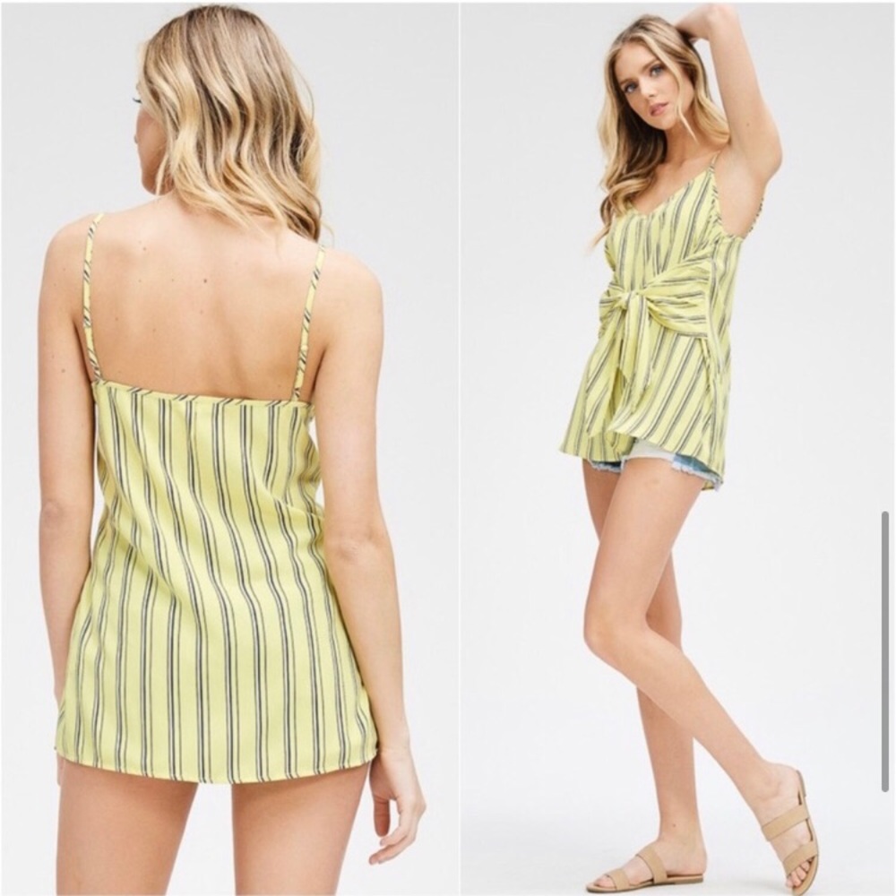 Yellow spring summer striped tie front top - Picture 1 of 4